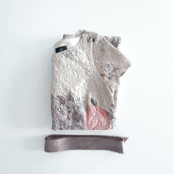 Adrianna Papell Womens Floral Matelasse Sheath Dress Beige 8 - Picture 7 of 10